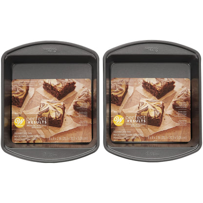 Wilton Perfect Results Premium Non-Stick 8-Inch Square Cake Pans, Set of 2, Steel Bakeware Set - CookCave