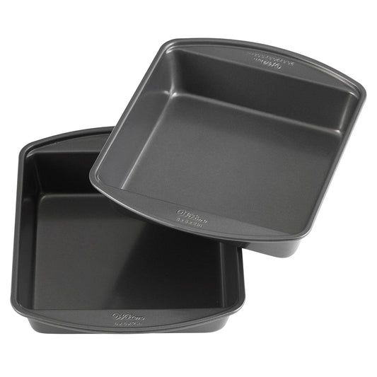 Wilton Perfect Results Premium Non-Stick 8-Inch Square Cake Pans, Set of 2, Steel Bakeware Set - CookCave