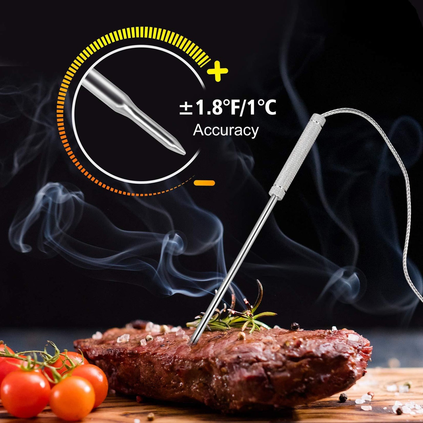 Wireless Meat Thermometer for Grilling Smoking - Kitchen Food Cooking Candy Thermometer with 3 Probes - Monitor Ambient Temperature Inside The Grill Smoker BBQ Oven Thermometer, 490ft,Digital - CookCave