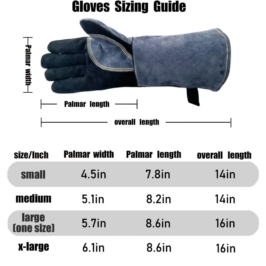 WZQH 16 Inches,932℉,Leather Forge Welding Gloves, Heat/Fire Resistant,Mitts for BBQ,Oven,Grill,Fireplace,Tig,Mig,Baking,Furnace,Stove,Pot Holder,Animal Handling Glove.Black-gray - CookCave