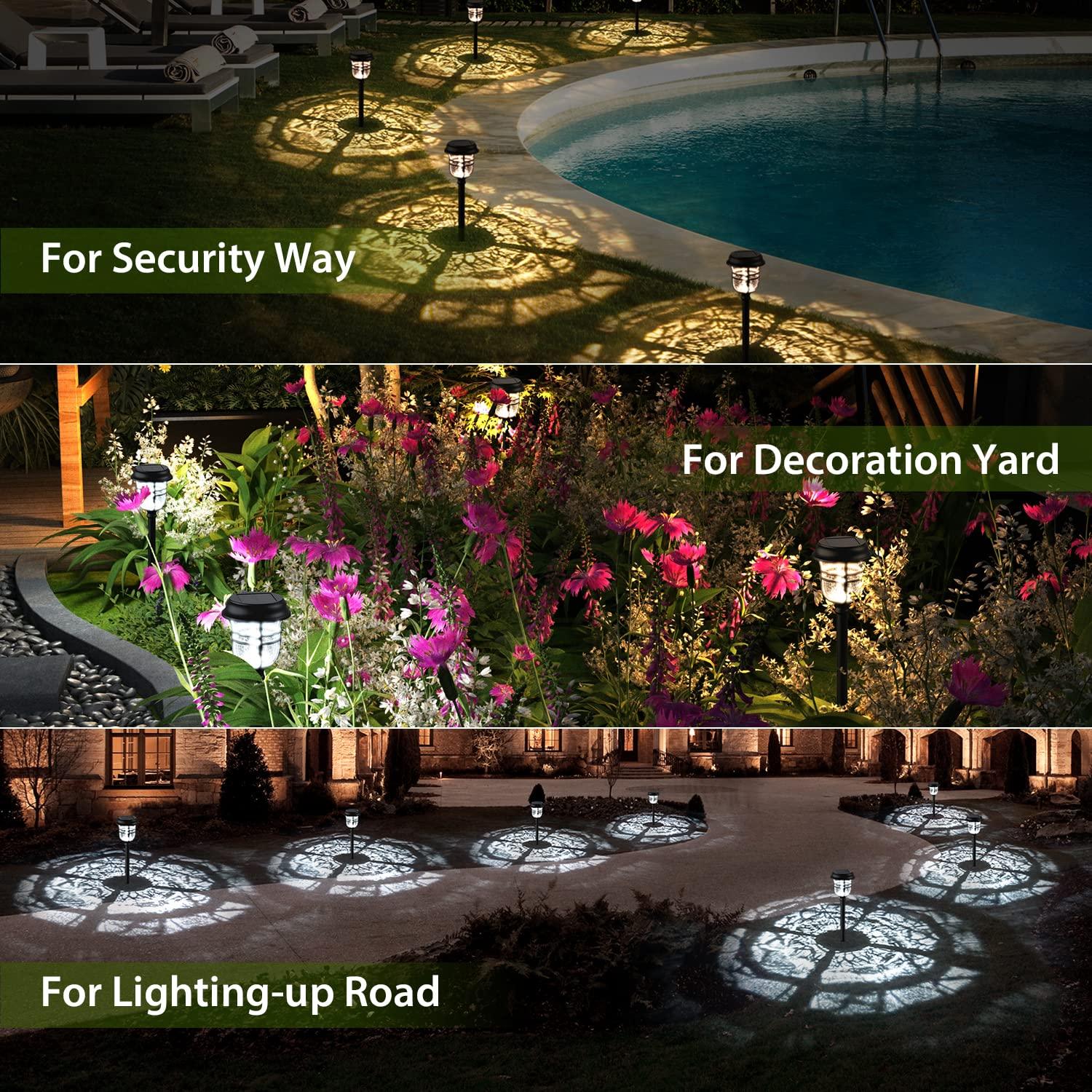 XMCOSY+ 6 Pack Solar Pathway Lights, Auto On/Off IP65 Waterproof LED Lights for Landscape, Patio, Lawn, Driveway (Warm & Cool White) - CookCave
