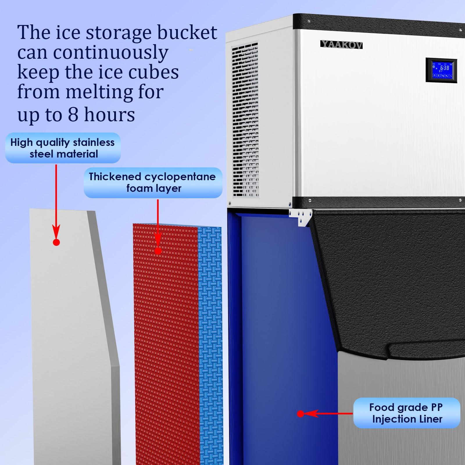 YAAKOV Commercial ice Maker Machine 550LBS/24H Commercial ice Machine with 400LBS Ice Maker Commercial Large Storage Bin,Ice Maker Machine Stainless Steel for Bar Cafe Restaurant Bussiness - CookCave