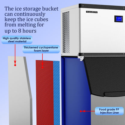 YAAKOV Commercial ice Maker Machine 550LBS/24H Commercial ice Machine with 400LBS Ice Maker Commercial Large Storage Bin,Ice Maker Machine Stainless Steel for Bar Cafe Restaurant Bussiness - CookCave