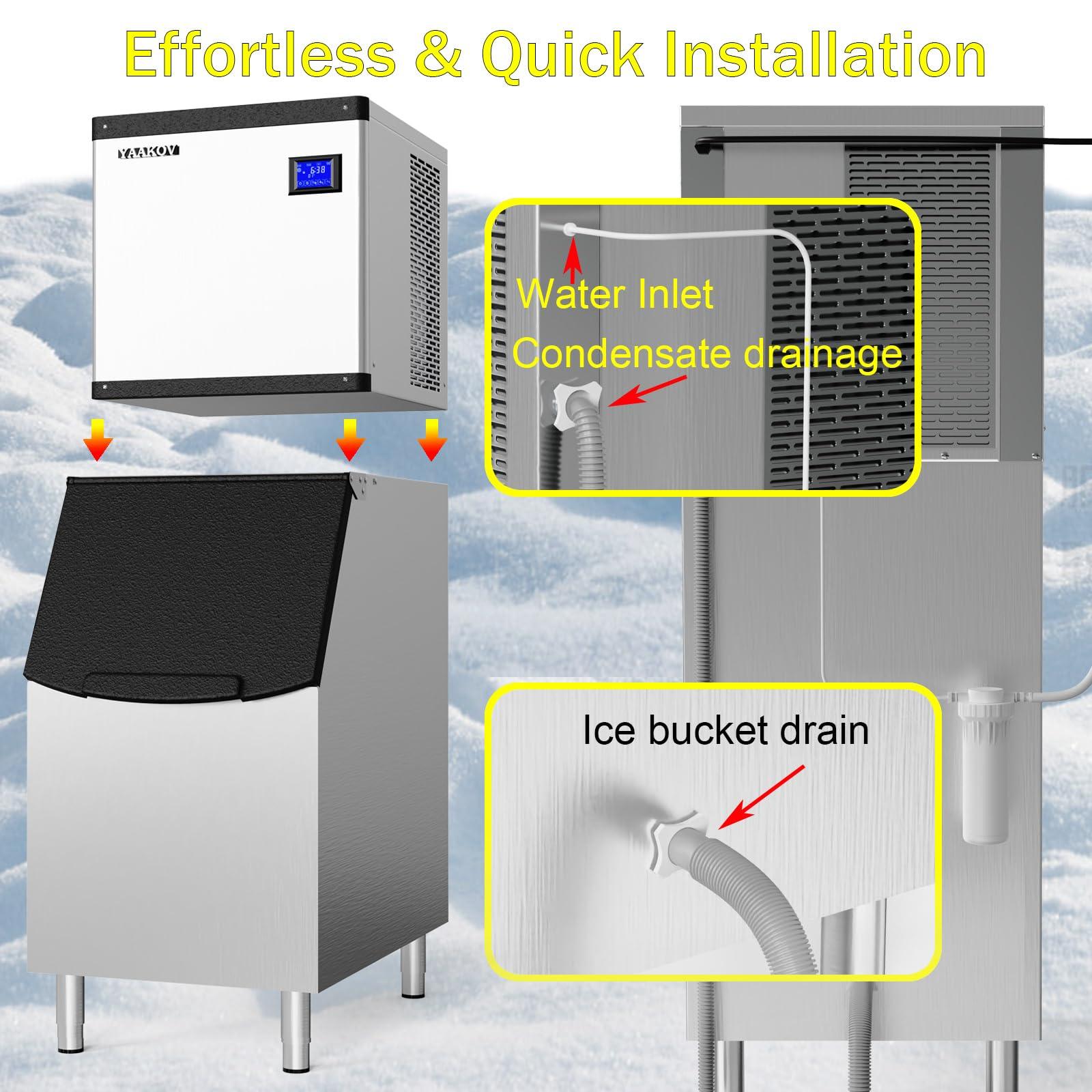 YAAKOV Commercial ice Maker Machine 550LBS/24H Commercial ice Machine with 400LBS Ice Maker Commercial Large Storage Bin,Ice Maker Machine Stainless Steel for Bar Cafe Restaurant Bussiness - CookCave