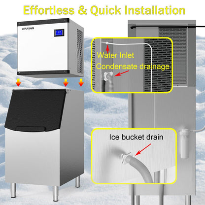 YAAKOV Commercial ice Maker Machine 550LBS/24H Commercial ice Machine with 400LBS Ice Maker Commercial Large Storage Bin,Ice Maker Machine Stainless Steel for Bar Cafe Restaurant Bussiness - CookCave