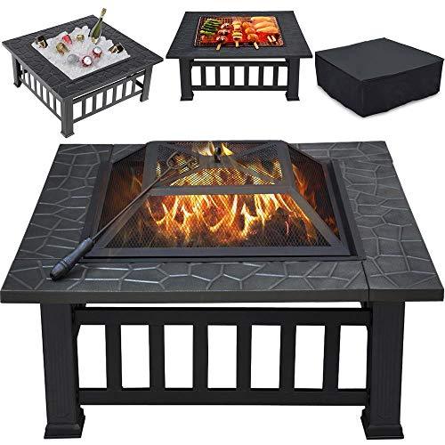 Yaheetech Multifunctional Fire Pit Table 32in Square Metal Firepit Stove Backyard Patio Garden Fireplace for Camping, Outdoor Heating, Bonfire and Picnic - CookCave