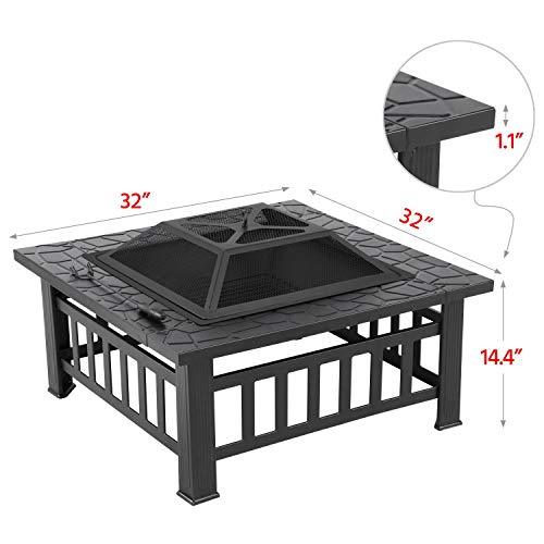 Yaheetech Multifunctional Fire Pit Table 32in Square Metal Firepit Stove Backyard Patio Garden Fireplace for Camping, Outdoor Heating, Bonfire and Picnic - CookCave