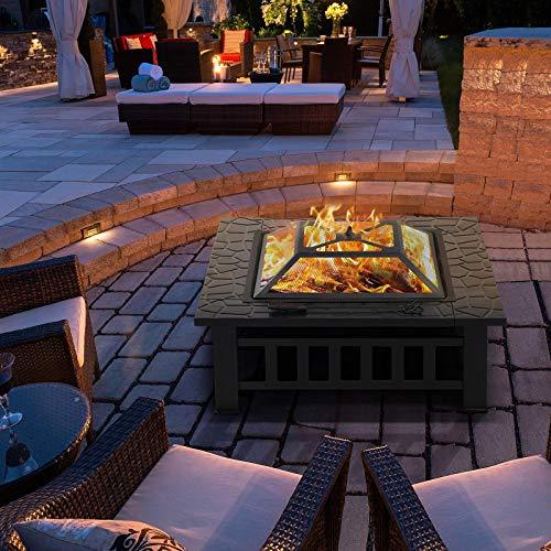 Yaheetech Multifunctional Fire Pit Table 32in Square Metal Firepit Stove Backyard Patio Garden Fireplace for Camping, Outdoor Heating, Bonfire and Picnic - CookCave