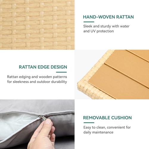 YITAHOME 10-Piece Outdoor Patio Furniture Dining Set, All-Weather Rattan Conversation Set for Backyard Deck with Soft Cushions and Plastic Wood Dining Table (Light Brown+Gray) - CookCave