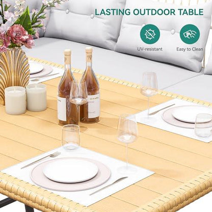 YITAHOME 10-Piece Outdoor Patio Furniture Dining Set, All-Weather Rattan Conversation Set for Backyard Deck with Soft Cushions and Plastic Wood Dining Table (Light Brown+Gray) - CookCave