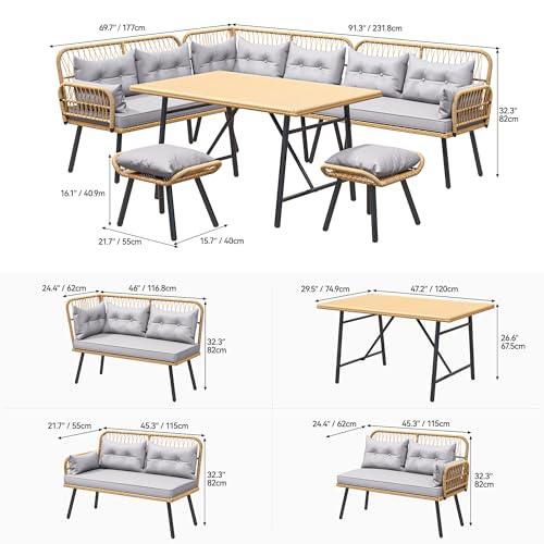 YITAHOME 10-Piece Outdoor Patio Furniture Dining Set, All-Weather Rattan Conversation Set for Backyard Deck with Soft Cushions and Plastic Wood Dining Table (Light Brown+Gray) - CookCave
