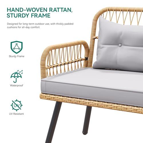 YITAHOME 10-Piece Outdoor Patio Furniture Dining Set, All-Weather Rattan Conversation Set for Backyard Deck with Soft Cushions and Plastic Wood Dining Table (Light Brown+Gray) - CookCave