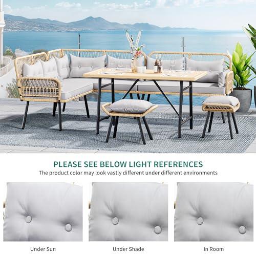 YITAHOME 10-Piece Outdoor Patio Furniture Dining Set, All-Weather Rattan Conversation Set for Backyard Deck with Soft Cushions and Plastic Wood Dining Table (Light Brown+Gray) - CookCave