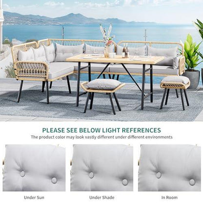 YITAHOME 10-Piece Outdoor Patio Furniture Dining Set, All-Weather Rattan Conversation Set for Backyard Deck with Soft Cushions and Plastic Wood Dining Table (Light Brown+Gray) - CookCave