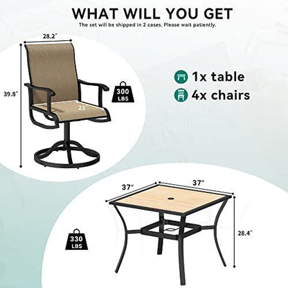 YITAHOME Patio Dining Set, 5-Piece Outdoor Patio Dining Set Including 37" Square Patio Dining Table and 4 Swivel Dining Chairs, Outdoor Dining Set Ideal for Patio Lawn Garden Porch - CookCave