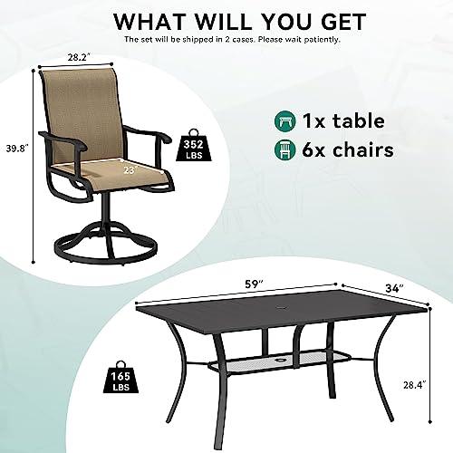 YITAHOME Patio Dining Set for 6, Outdoor Patio Dining Set Including 59" Rectangular Metal Patio Dining Table and 6 Swivel Dining Chairs, Outdoor Dining Set Ideal for Patio Lawn Garden Porch - CookCave