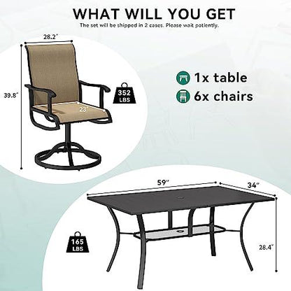 YITAHOME Patio Dining Set for 6, Outdoor Patio Dining Set Including 59" Rectangular Metal Patio Dining Table and 6 Swivel Dining Chairs, Outdoor Dining Set Ideal for Patio Lawn Garden Porch - CookCave