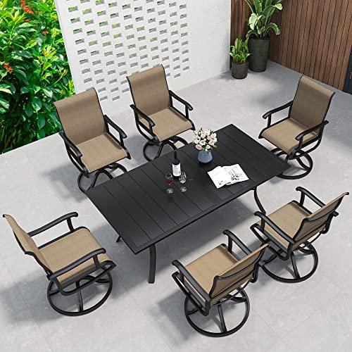 YITAHOME Patio Dining Set for 6, Outdoor Patio Dining Set Including 59" Rectangular Metal Patio Dining Table and 6 Swivel Dining Chairs, Outdoor Dining Set Ideal for Patio Lawn Garden Porch - CookCave