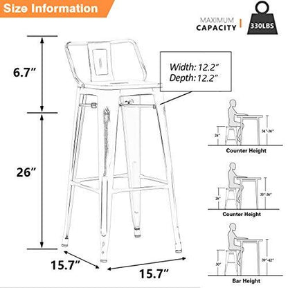 Yongchuang Metal Bar Stools Set of 4 Counter Height Bar Stools for Indoor Outdoor Barstools Low Back Bar Chairs 26" Matte Black - CookCave