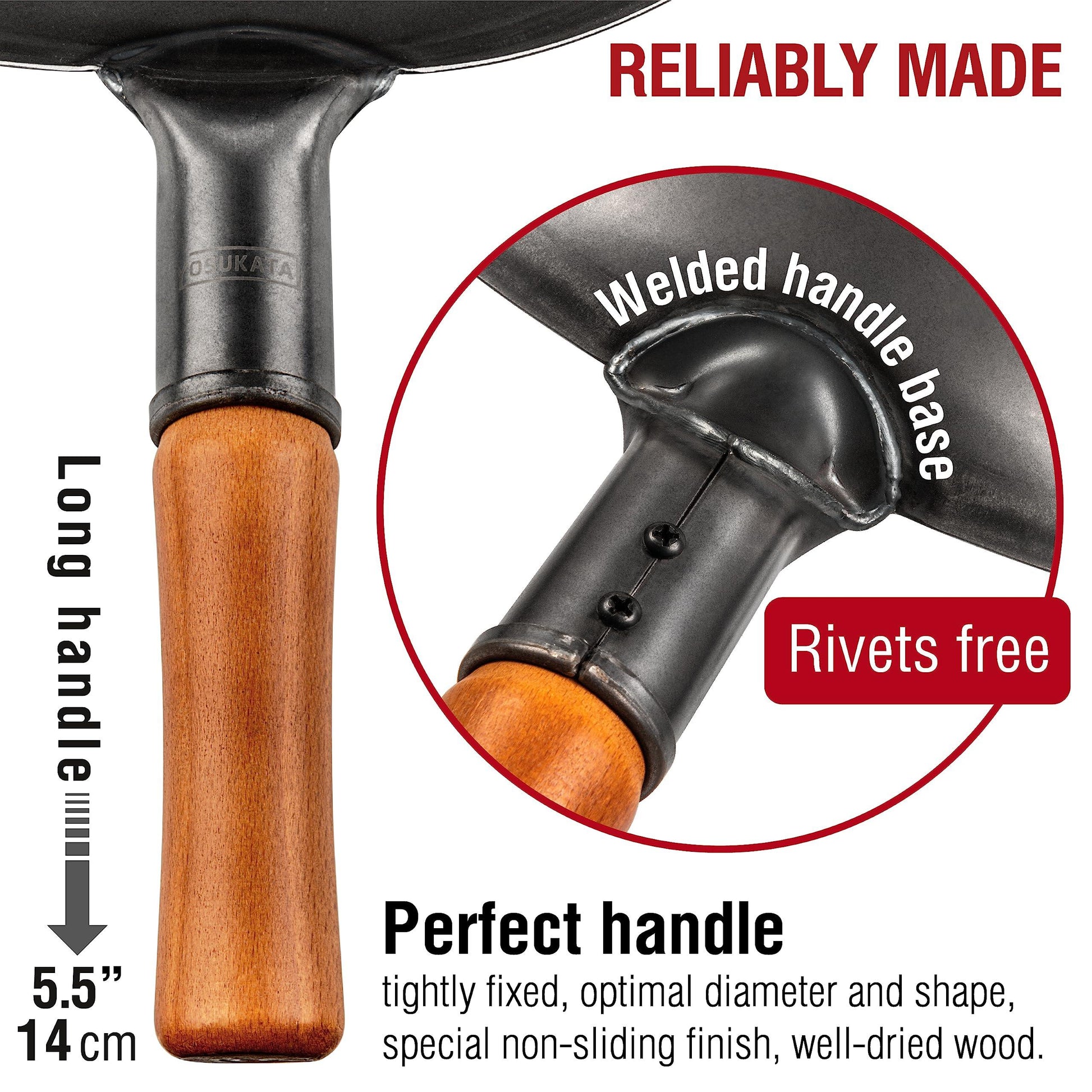 YOSUKATA Carbon Steel Wok Pan - 14 “ Woks and Stir Fry Pans - with Round Bottom Wok - Traditional Chinese Japanese Woks - Black Steel Wok - CookCave