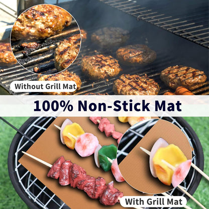 YRYM HT Copper Grill Mats for Outdoor Grill -Set of 5 Nonstick BBQ Grill Mat 15.75 x 13", Reusable & Heavy Duty Under Grill Mat, Easy to Clean, Works for Gas, Charcoal, Electric Grill - CookCave