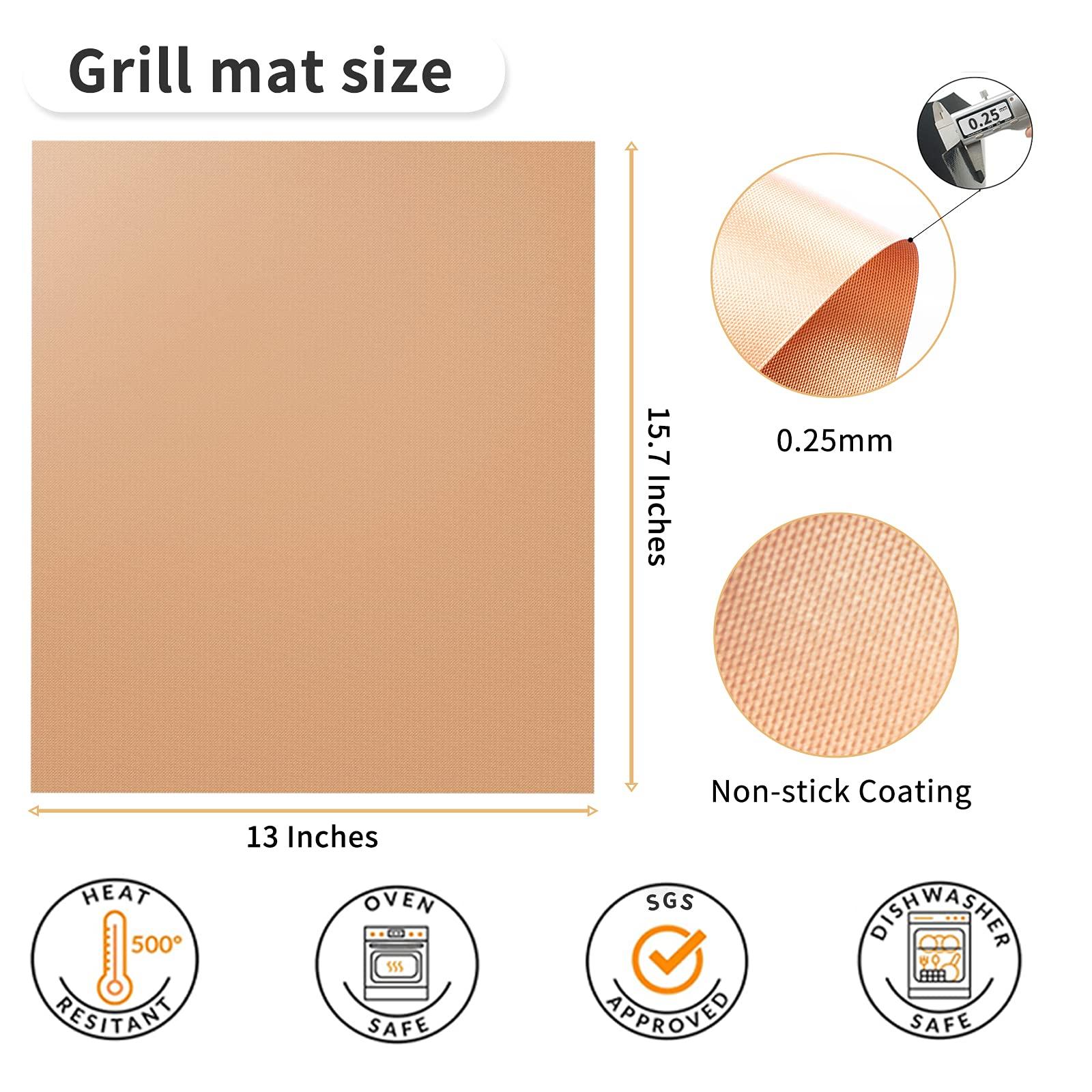 YRYM HT Copper Grill Mats for Outdoor Grill -Set of 5 Nonstick BBQ Grill Mat 15.75 x 13", Reusable & Heavy Duty Under Grill Mat, Easy to Clean, Works for Gas, Charcoal, Electric Grill - CookCave