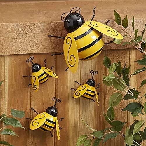 Yungeln Metal Wall Art, 4PCS Metal Bumble Bee Wall Decor, 3D Iron Bee Art Sculpture Hanging Wall Decorations for Outdoor Home Garden - CookCave