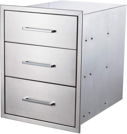 yuxiangBBQ Outdoor Kitchen Drawers Stainless Steel 3-Drawer BBQ Drawer 18" W x 23" H x 23" D Enclosed Built-in Drawer Flush Mount for Outdoor Kitchens & BBQ Islands - CookCave