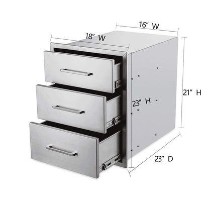 yuxiangBBQ Outdoor Kitchen Drawers Stainless Steel 3-Drawer BBQ Drawer 18" W x 23" H x 23" D Enclosed Built-in Drawer Flush Mount for Outdoor Kitchens & BBQ Islands - CookCave