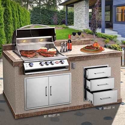 yuxiangBBQ Outdoor Kitchen Drawers Stainless Steel 3-Drawer BBQ Drawer 18" W x 23" H x 23" D Enclosed Built-in Drawer Flush Mount for Outdoor Kitchens & BBQ Islands - CookCave