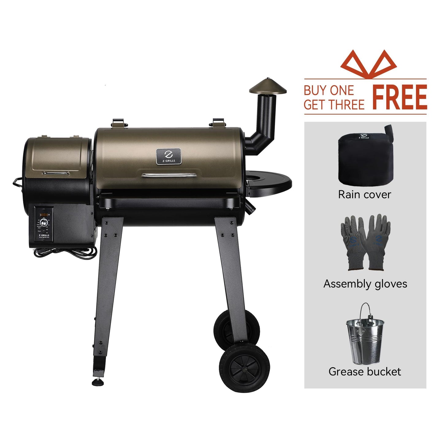 Z GRILLS Wood Pellet Grill Smoker, 8 in 1 Portable BBQ Grill with Automatic Temperature Control, Foldable Front Shelf, Rain Cover, 459 sq in Cooking Area for Patio, Backyard, Outdoor Barbecue, Bronze - CookCave