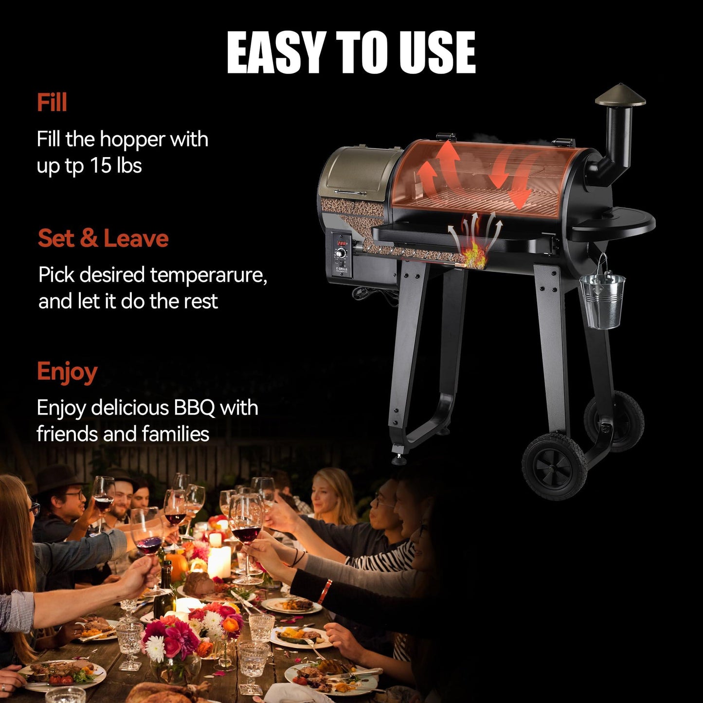 Z GRILLS Wood Pellet Grill Smoker, 8 in 1 Portable BBQ Grill with Automatic Temperature Control, Foldable Front Shelf, Rain Cover, 459 sq in Cooking Area for Patio, Backyard, Outdoor Barbecue, Bronze - CookCave
