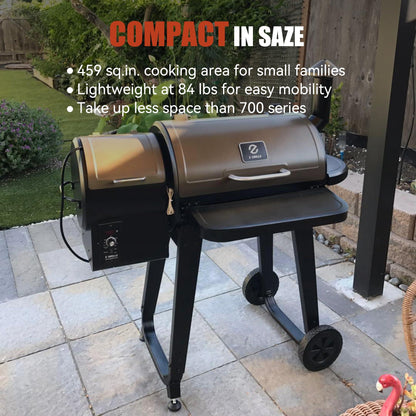 Z GRILLS Wood Pellet Grill Smoker, 8 in 1 Portable BBQ Grill with Automatic Temperature Control, Foldable Front Shelf, Rain Cover, 459 sq in Cooking Area for Patio, Backyard, Outdoor Barbecue, Bronze - CookCave