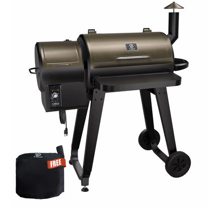 Z GRILLS Wood Pellet Grill Smoker, 8 in 1 Portable BBQ Grill with Automatic Temperature Control, Foldable Front Shelf, Rain Cover, 459 sq in Cooking Area for Patio, Backyard, Outdoor Barbecue, Bronze - CookCave