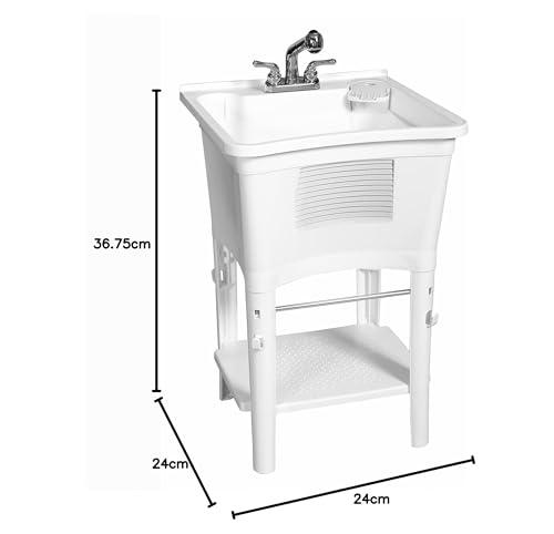 Zenna Home Premium Utility Sink with Pull-Out Faucet: Laundry Tub for Basement, Garage or Wash Room, White - CookCave